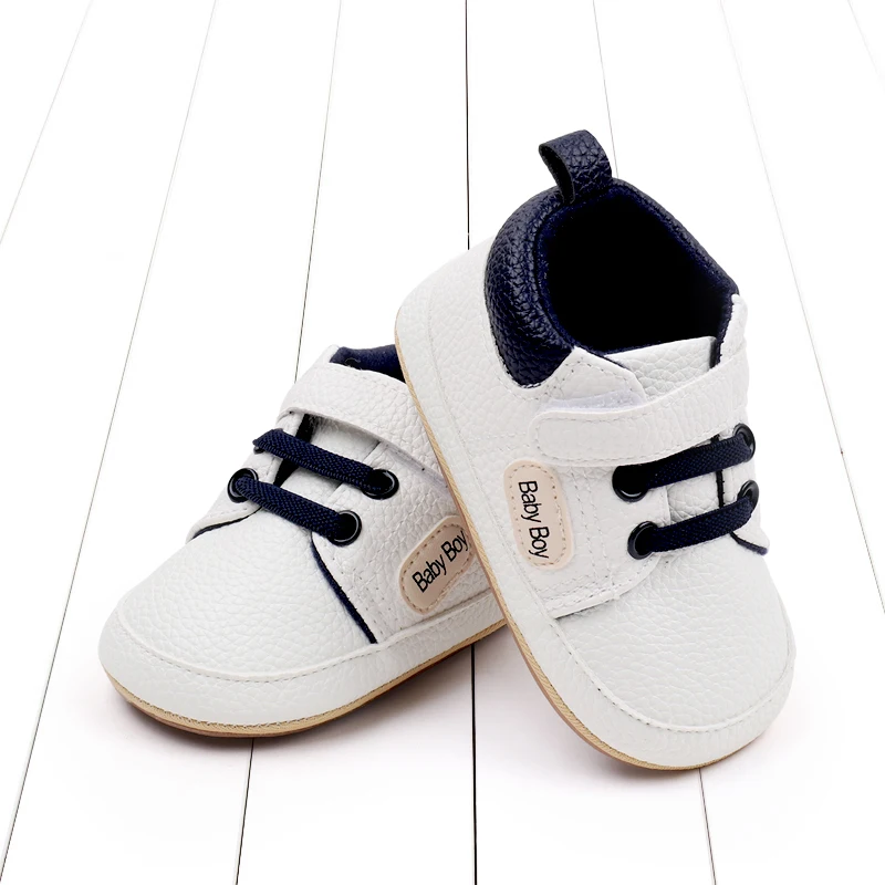 Spring and Autumn Leather Lettering Design Non-slip Baby Toddler Shoes for Boys and Girls manufacture
