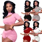 Fashion Sets Clothing Fashion Summer Sexy Solid Color Slim Short Sleeve Shorts Sets 2 Pieces Clothing Sets