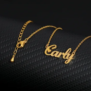 Fashion Simple Gold Plated Stainless Steel Necklace English Name 18K Necklace Women Jewelry Accessories