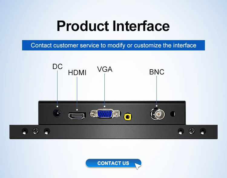 Factory Price 8 Inch Mini Industrial Metal Monitor Resistive Touch Screen VGA HD-MI Wall Mount Industrial Display