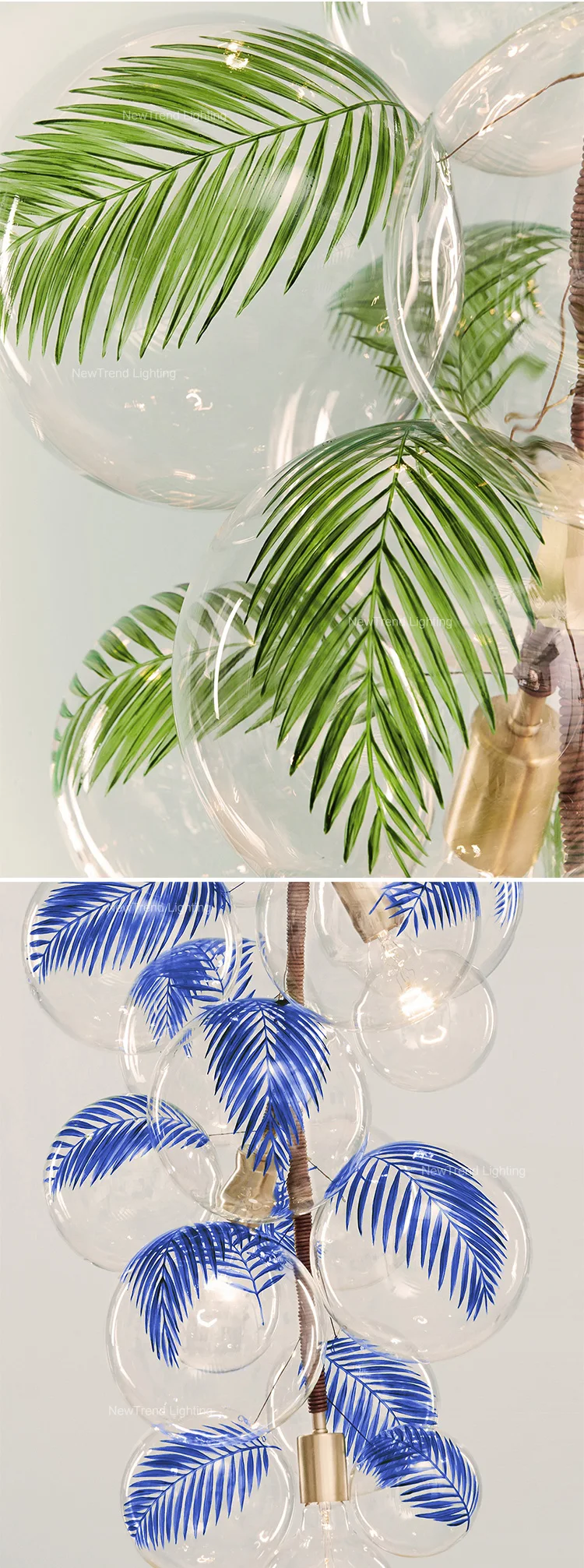 CPL-340 Nature Style Custom Indoor Inspired Branch Lamp Decoration Glass Ball Leaf Led Chandelier details