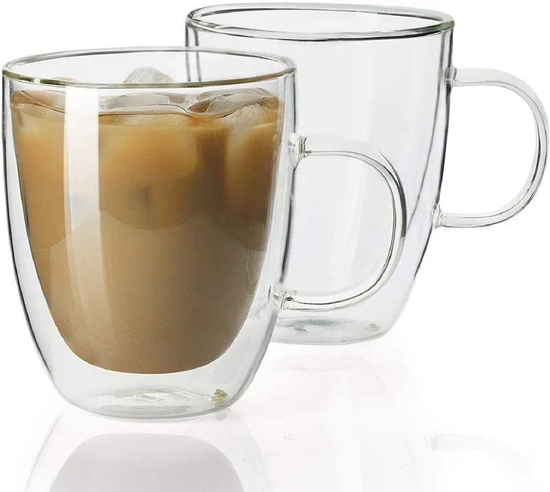 Glass Coffee Mugs Double Walled Insulated Mug Set with Handle, Perfect for Latte, Tea Bag cup, Beverage