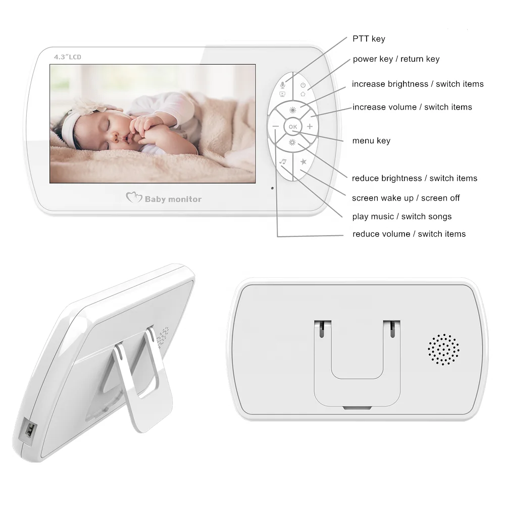 HD 1080P 4.3 inch LCD Screen IR Night Vision Wireless audio wifi baby Crying Detection Two Way Audio baby monitor wifi camera