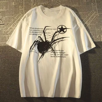 T-shirt White Women's blank OEM spider print Adult street retro fashion Women's basic T-shirt Women's short sleeve T-shirt