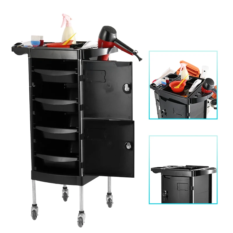 Fenghe factory X11-E multifunction stable and durable vintage black 5 floor drawer tray design beauty salon trolley