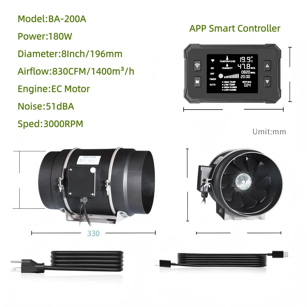 Inline Duct Fan, BAVAGREEN, 830CFM, APP - detail 4