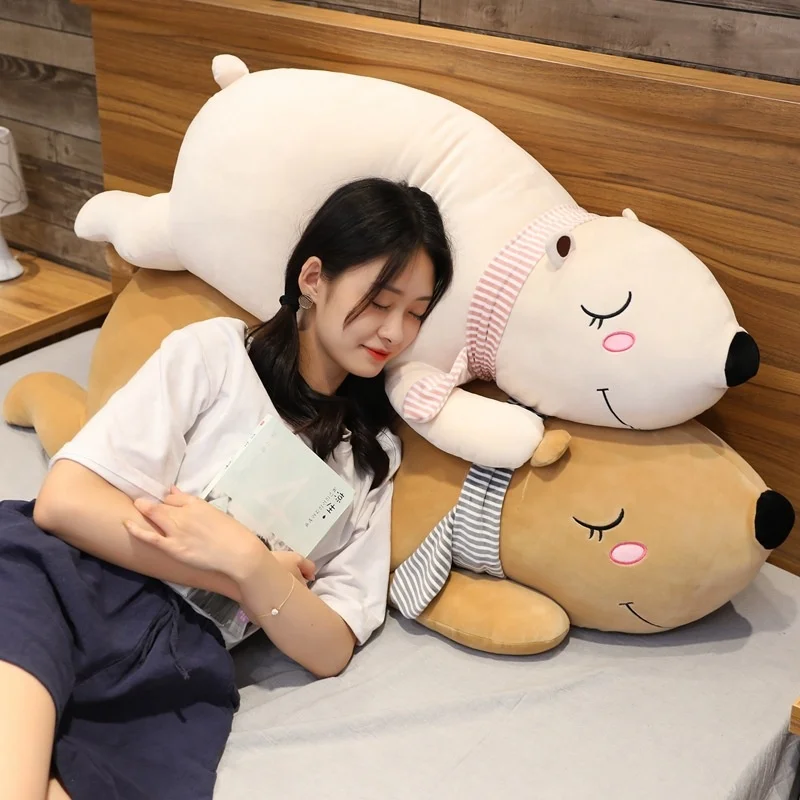 Large Bear Doll Lying Down Bear Long Pillow Birthday Polar Bear Nano Foam Particle Plush Gift for Men and Women Opp Bag Unisex