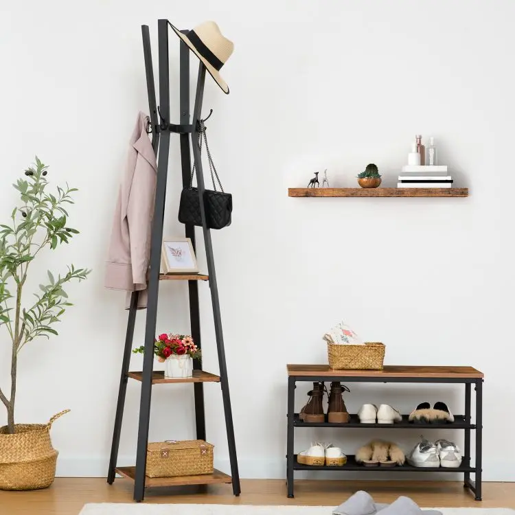 Industrial Style 3 Tier Wooden Hallway Shoe Storage Bench Large Shoe Rack Stand For 6/8/10/12 Pairs Shoes Organizer With Seat