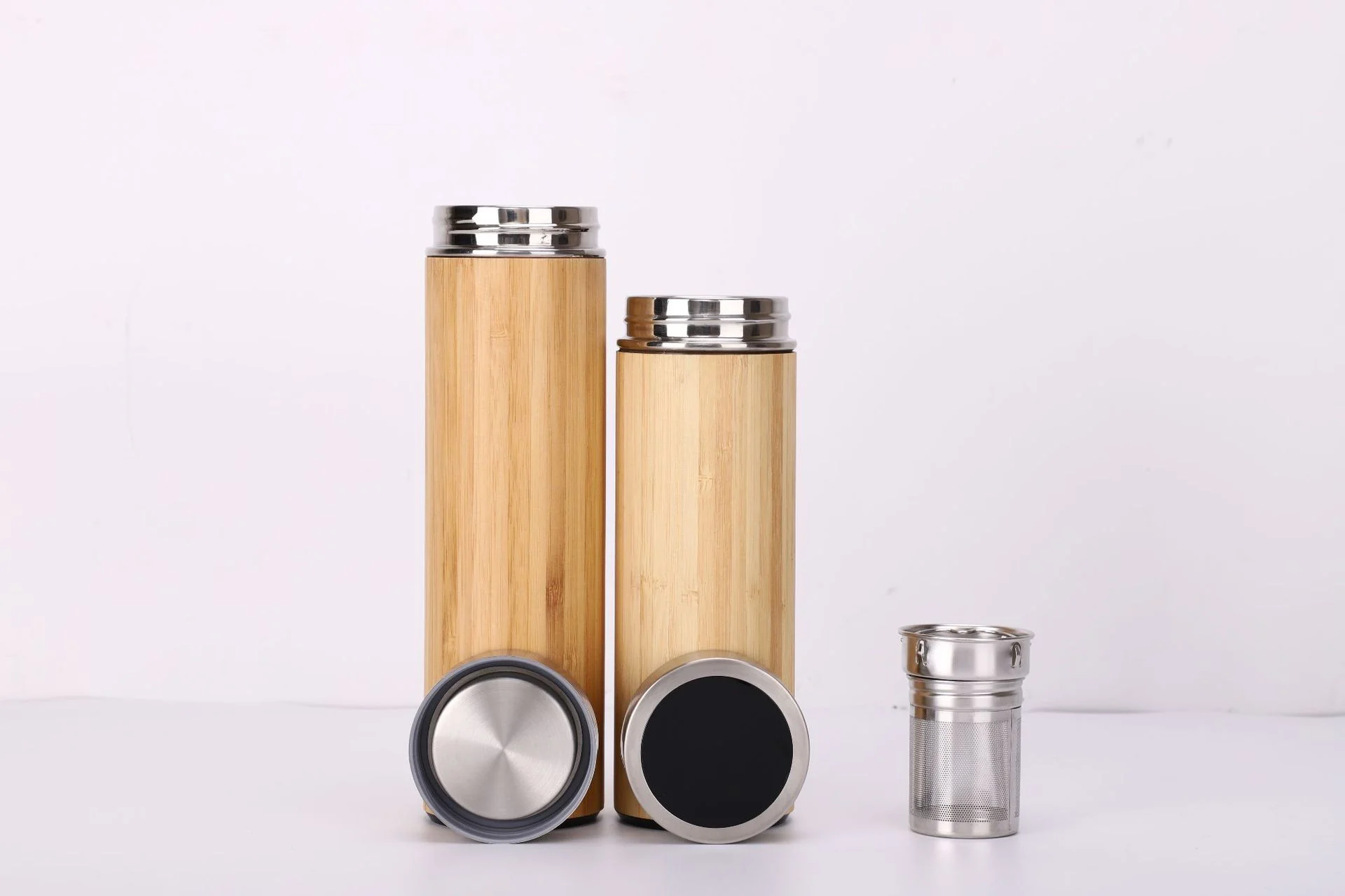 Temperature Display 450ml Vacuum Insulated Flask Tea Infuser Smart Bamboo Tumbler Thermos with Strainer