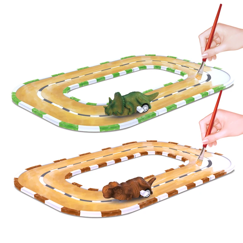 Wind up car toy race tracks painting kits for kids boys drawing adventure toys dinosaur set