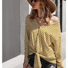 Blouses Spring Navy And White Stripe Women's Long Sleeve Blouses With Buttons Casual Tops