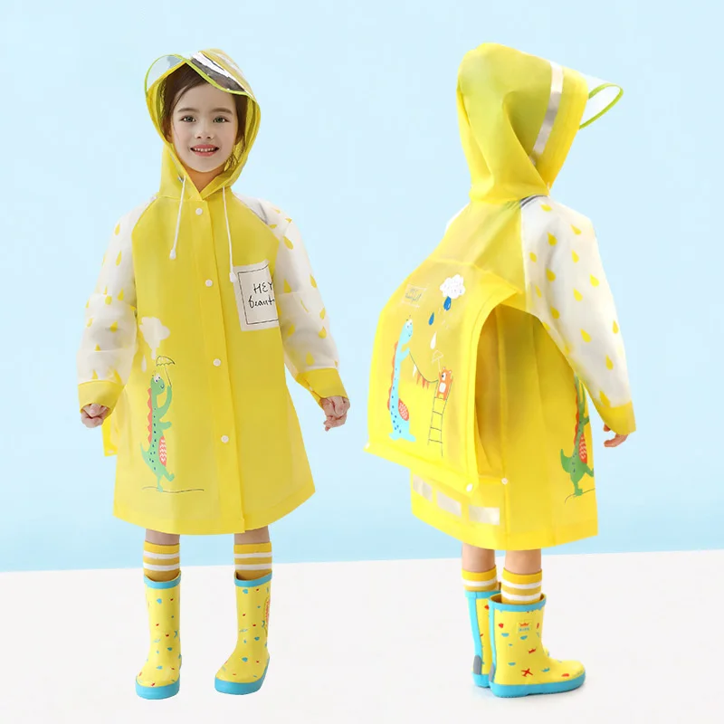 WHY446 Children Raincoat Boys And Girls Kindergarten Cartoon Transparent Poncho Cute Dinosaur Raincoat