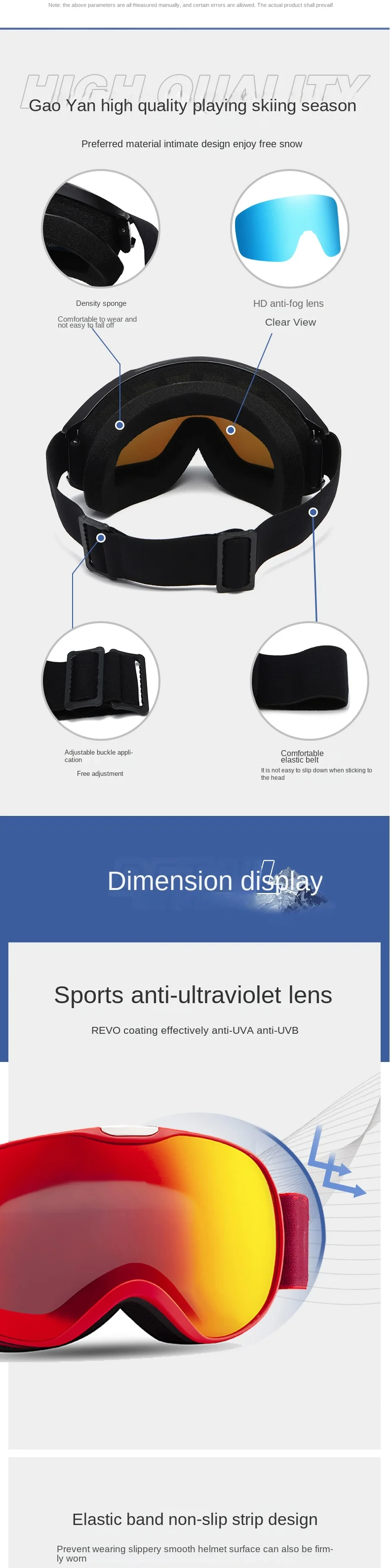 Outdoor Ski Goggles with Water Transfer Technology for Skiing and Snowboarding