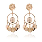 Gold Earrings 14kt Women Piercing Brazilian Gold Earrings 14kt Gold Plated Palace Twisted Swirl Line Drop Earrings