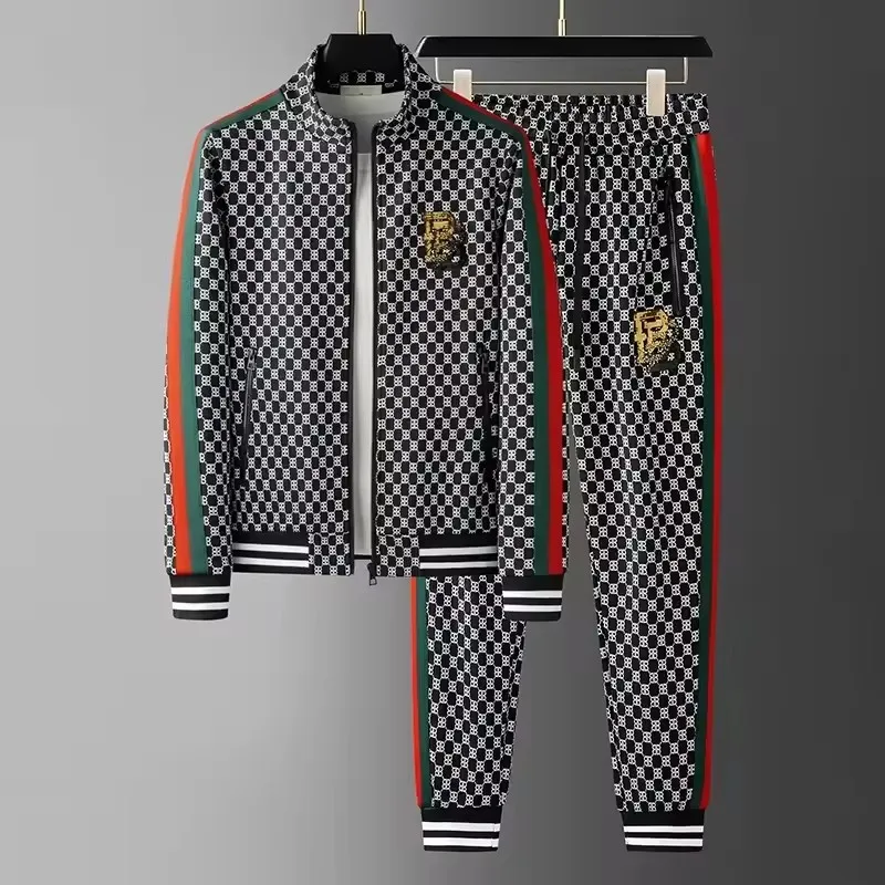 Men's Hooded Athletic Tracksuit Sweatsuit Long Sleeve Full-Zip Jogging Sweatpants 2 Piece Patchwork Sportsuits