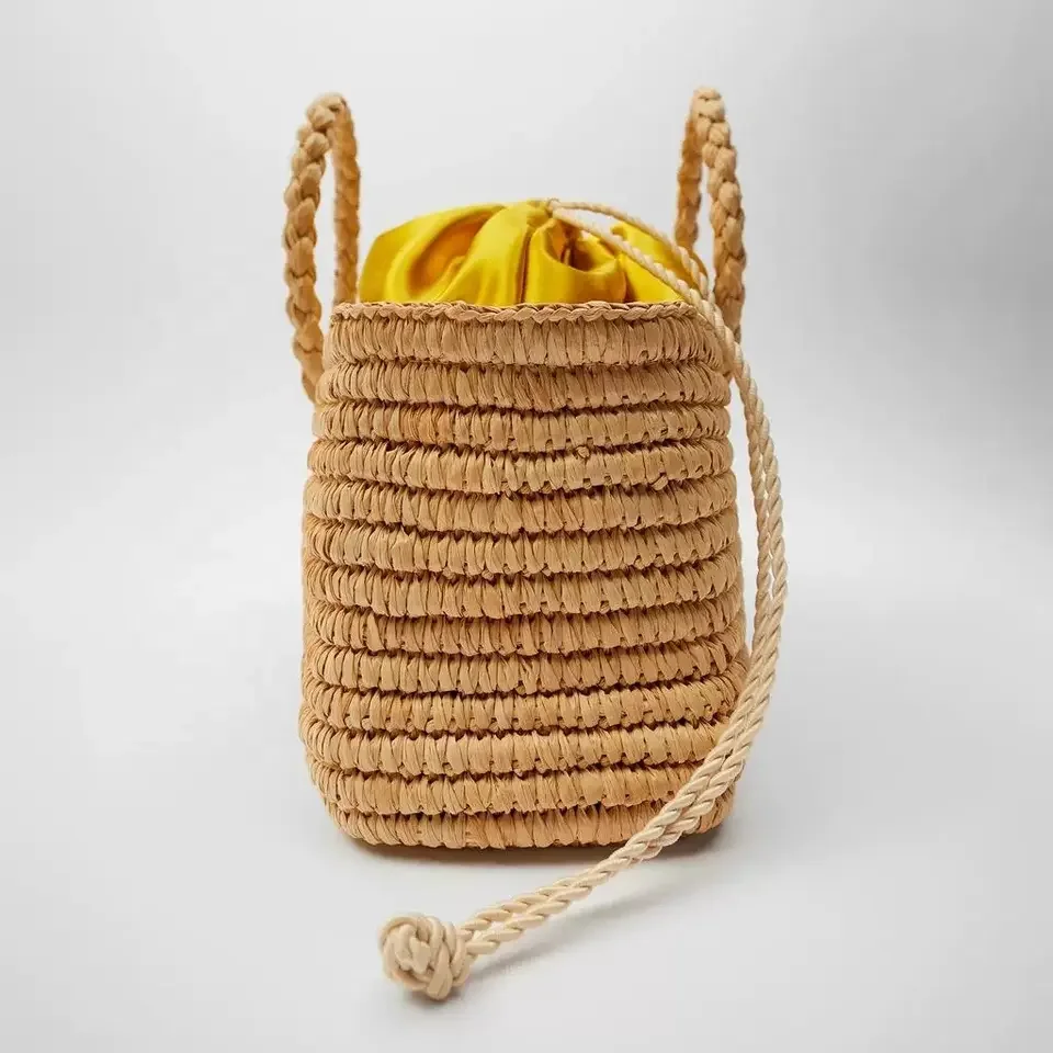 women fashion handmade handbag raffia straw bag summer beach bag bucket