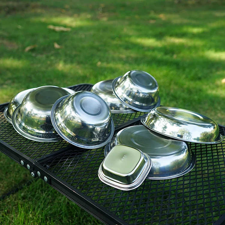 Online Top Seller Hot Portable 22PCS Stainless Steel Bowl Dish Kit Outdoor Camping BBQ Dinnerware Set