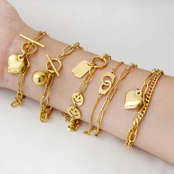 Personality Double Chain Stainless Steel Jewelry Bracelet 18k Gold Plated Bracelet for Gifts