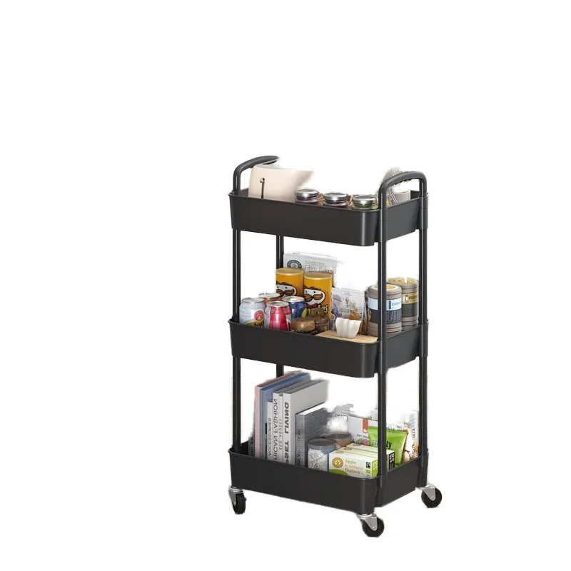 Hot selling household storage basket organizer kitchen utility rack bracket detachable plastic storage rack with wheels