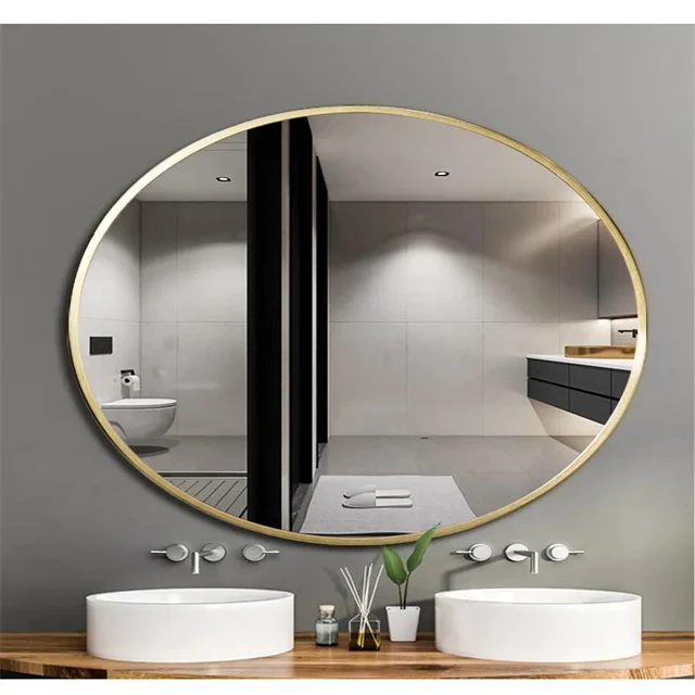 Modern Luxury Bathroom Dressing Table Metal Framed Round Large Big Explosion-proof Wall Mounted Mirror