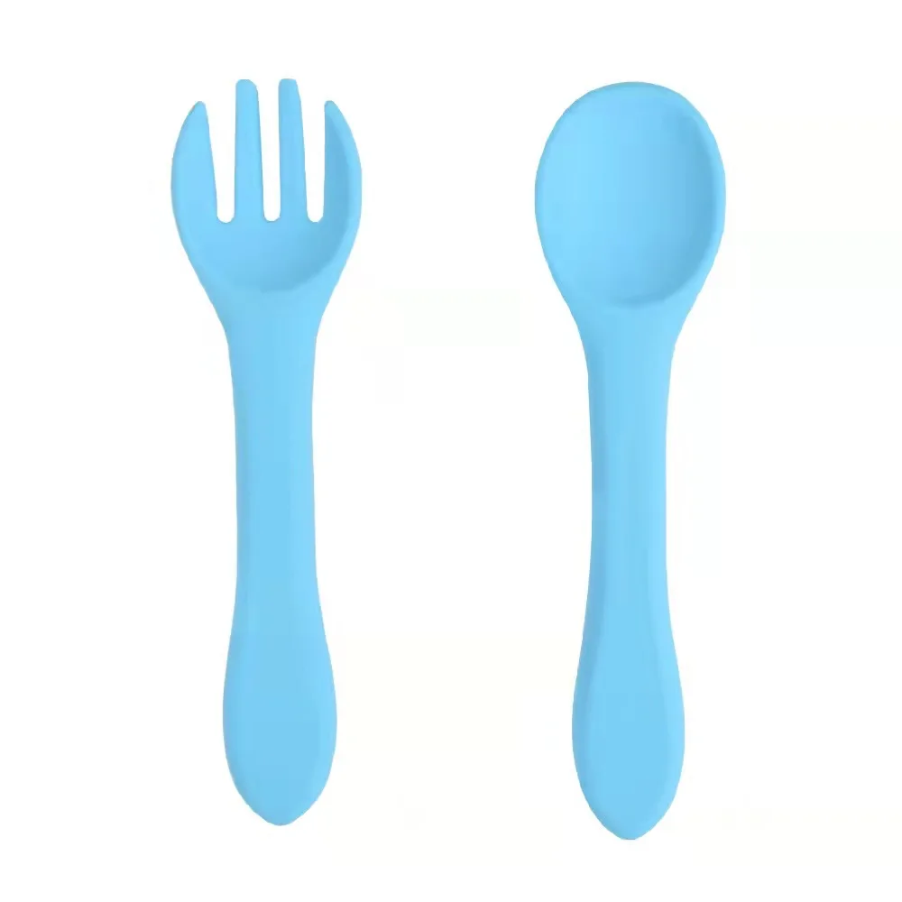 Baby Soft Silicone Fork Spoon Feeding Set BPA Free Kid Dishes Toddlers Infant Feeding Accessories Silicone Tableware 2PCS/set