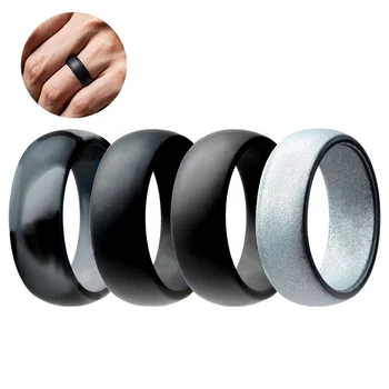 High Quality Silicone Wedding Ring for Men, 4 Packs Silicone Rubber Wedding Bands - Step Edge Sleek Design