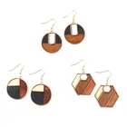 Brown Earrings 2021 Fashion Retro Style British Brown Geometric Irregular Ring Pendant Wooden Earrings