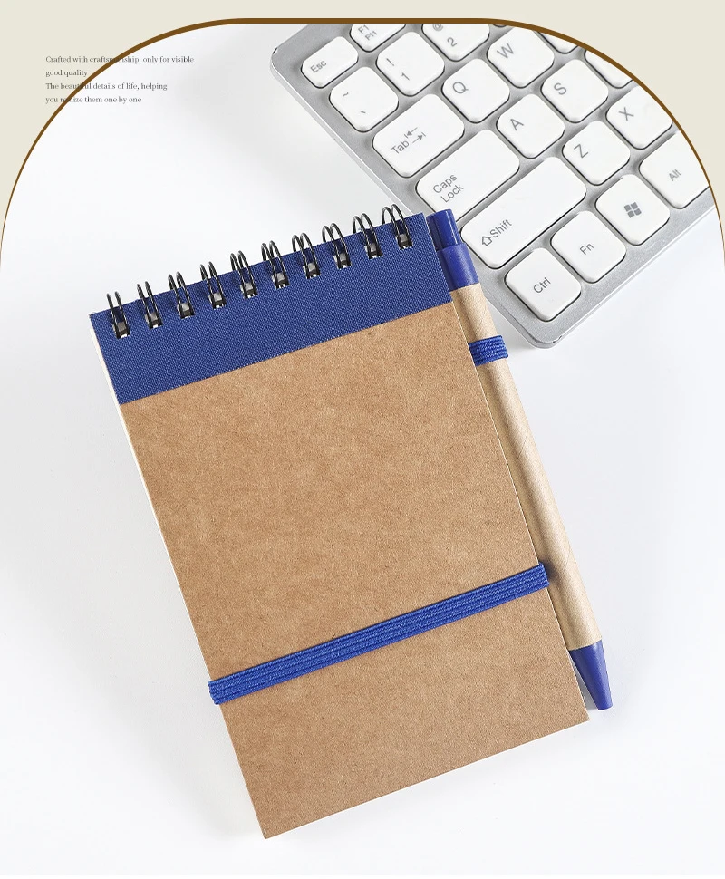 Environmentally friendly and recyclable kraft paper card cover bandage spiral binding notebook with pen Environmentally friendly and recyclable kraft paper card cover bandage spiral binding notebook with pen