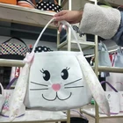 Flower Flower Printed Canvas Easter Basket Wholesale Long Ears Personalized Canvas Bunny Easter Bucket