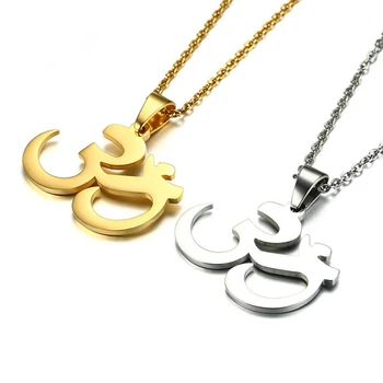 Buddhism religious jewelry 18k gold plated fashion delicate cheap wholesale stainless steel om symbol necklace for men women