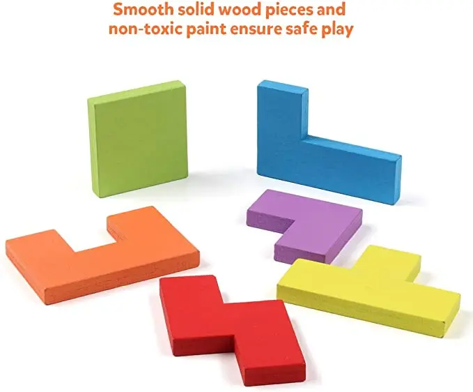 Wooden Blocks Puzzle Brain Teasers Tangram Jigsaw Intelligence Colorful Russian Blocks Game Toy