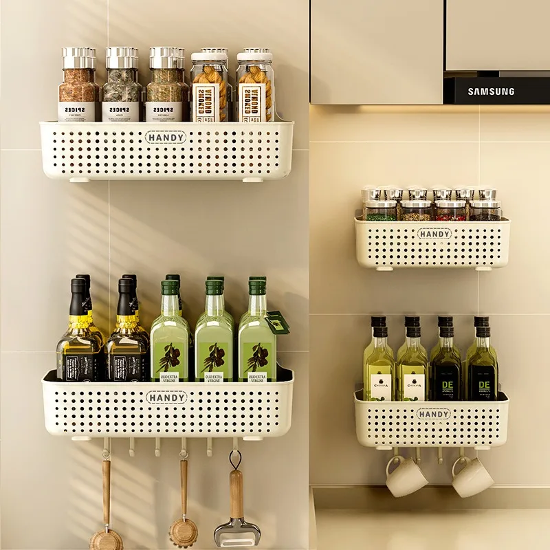 Modern Plastic Storage Basket with Wall-Mounted Rack Rectangle Shape for Daily Use in Kitchen and Bathroom