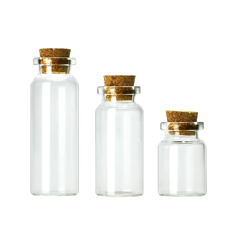 10pcs/10 ml vacío muestra frascos de vidrio botellas viales Case Contenedor con tapón de corcho para mensaje bodas Wish Joyería Party Favors transparente 