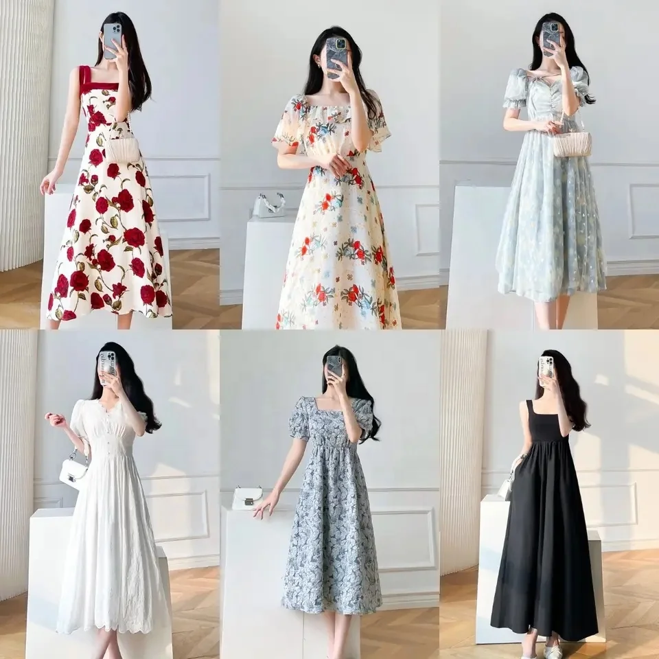 2024 Women's Summer Casual Ruffle Short Sleeve V Neck Boho Floral Print Midi Dress Flowy Chiffon A Line Long Dress