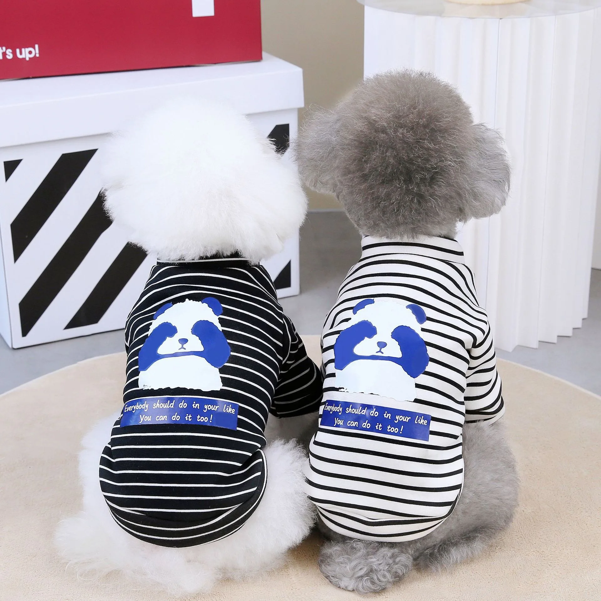 Dog Cat Stripes Pajamas Jumpsuit For Small Dogs Bichon Winter Pet Clothes Panda Cute Sweet Warm Two Legs Puppy Clothing