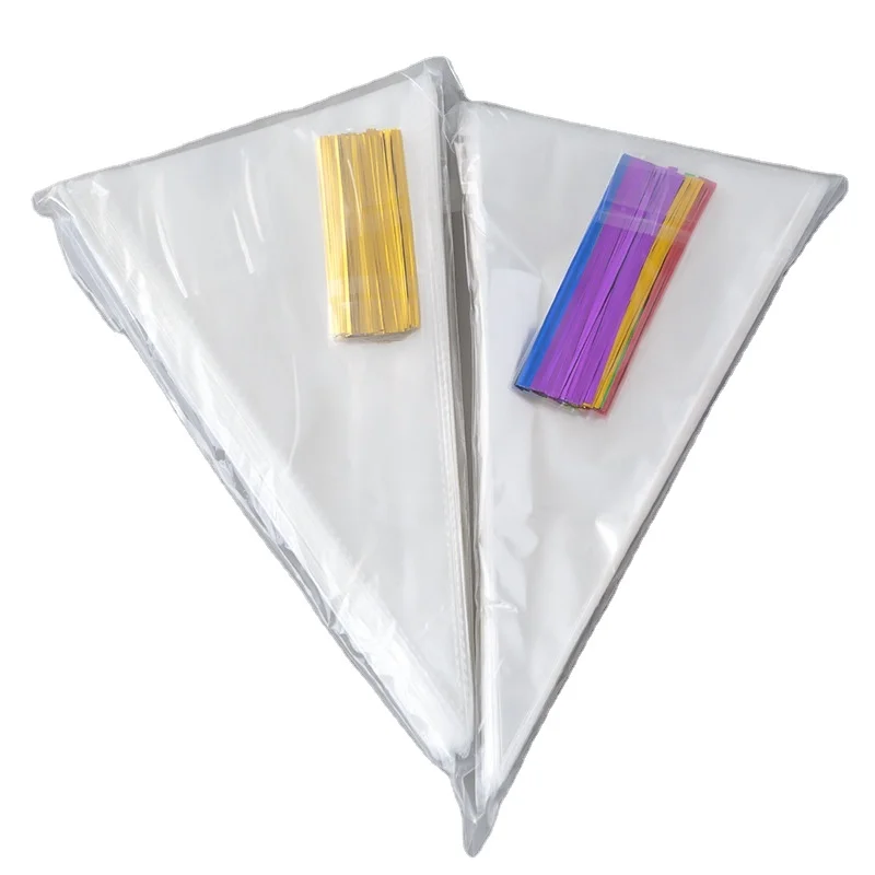 OPP Flat Knife Cutting Transparent Plastic Triangle Bag Disposable Popcorn Candy Cone Packaging Bag Food Tie Silk Packaging Bag