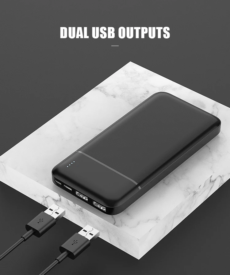 Customizable Logo Lithium Battery Power Bank 20000mAh Portable Charger Built-in Dual USB-A Ports Battery Pack RSK1-N