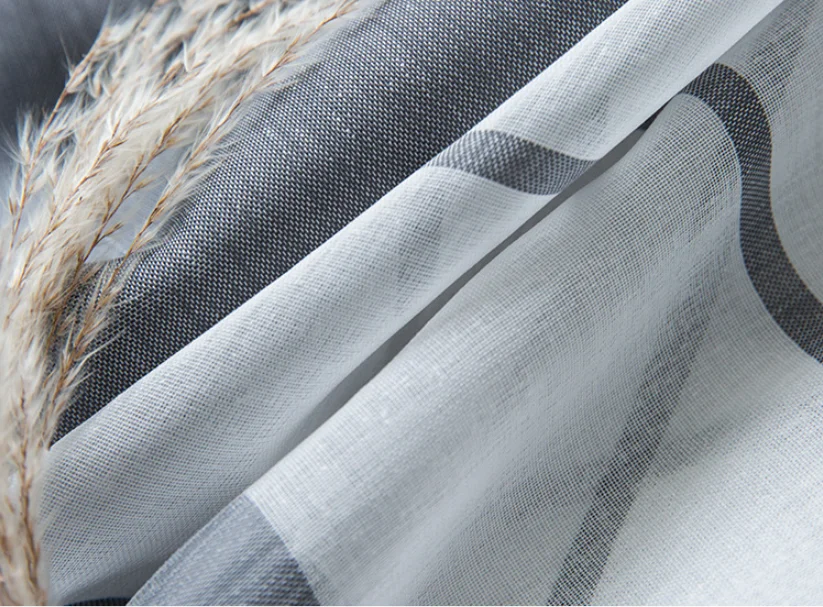 Manufacturer direct sales simple striped sheer window curtain Nordic style ready made voile curtain  for bedroom