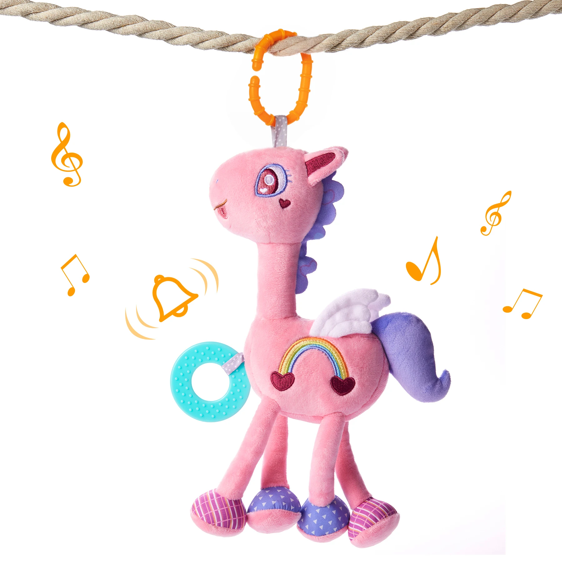 Tumama Kids Pink Unicorn Soft Hanging Rattle Toy Build-in Bell Plush Crib Toys Car Seat Baby Stroller Hanging Toy for Infants