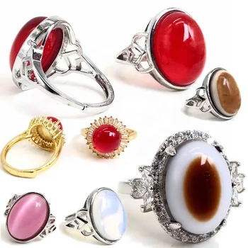 Natural evil eye Agate opal glaze Stainless Steel Open Rings Women Boho Retro Adjustable Reiki Healing Jewelry