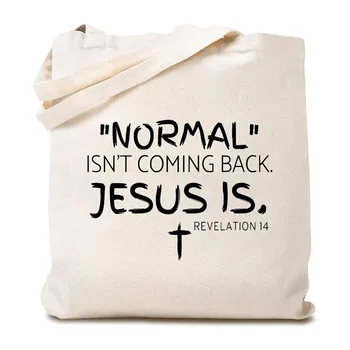 Wholesale Normal isn't Coming Back Jesus is Cotton Canvas Tote Bag for Women Funny Christian Reusable Shopping Shoulder Bag
