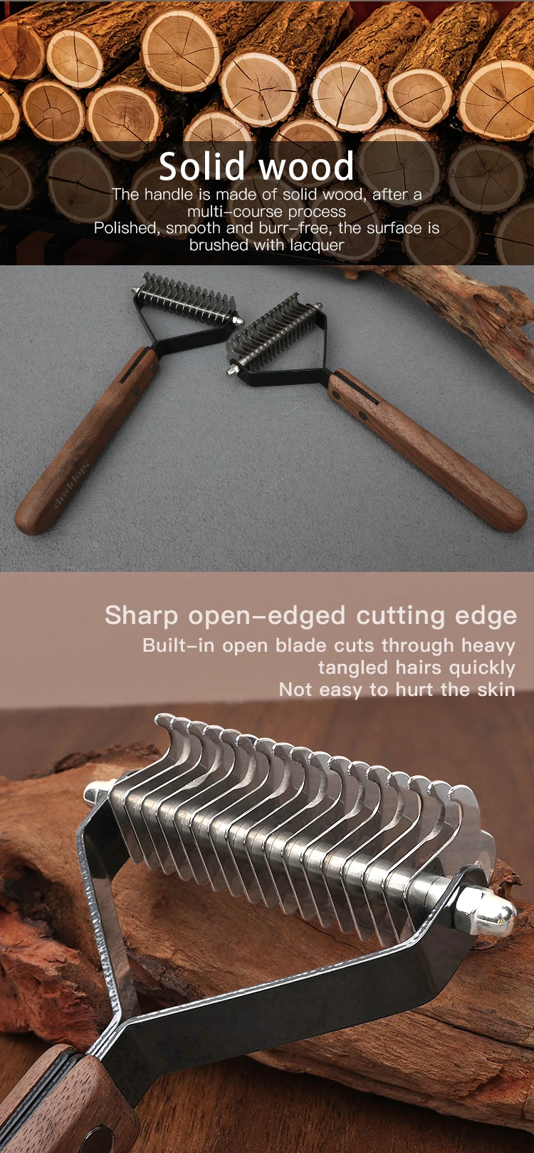 Factory Wholesale Custom Logo Single Double Sided Black Walnut Cat Fur Kont Rake Comb Pet Dog Dematting Grooming Comb