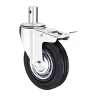 Black Caster Black Rubber Standard Industrial Trolley Caster With Double Brake