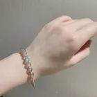 Blue Moonstone Feldspar Simple 14K Gold Bracelet Openable Bangle Natural Stone Opal Bracelet