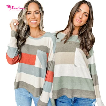 2022 New Design Fashionable Casual Ladies Knit Long Sleeve T Shirts Women Tops