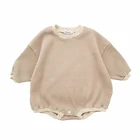 Rompers Rompers Cozy Infant Neutral Waffle Bubble Onesies Loose Baggy Boys Solid Liac Crew Neck Rompers