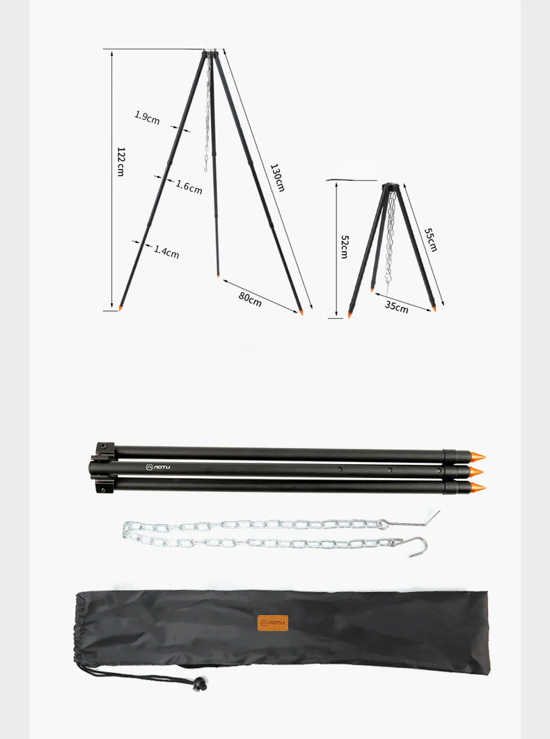 3 Sections Outdoor Camping Cooking Stand Durable Aluminum Alloy Tripod Hanging BBQ Grill for Campfire Picnic