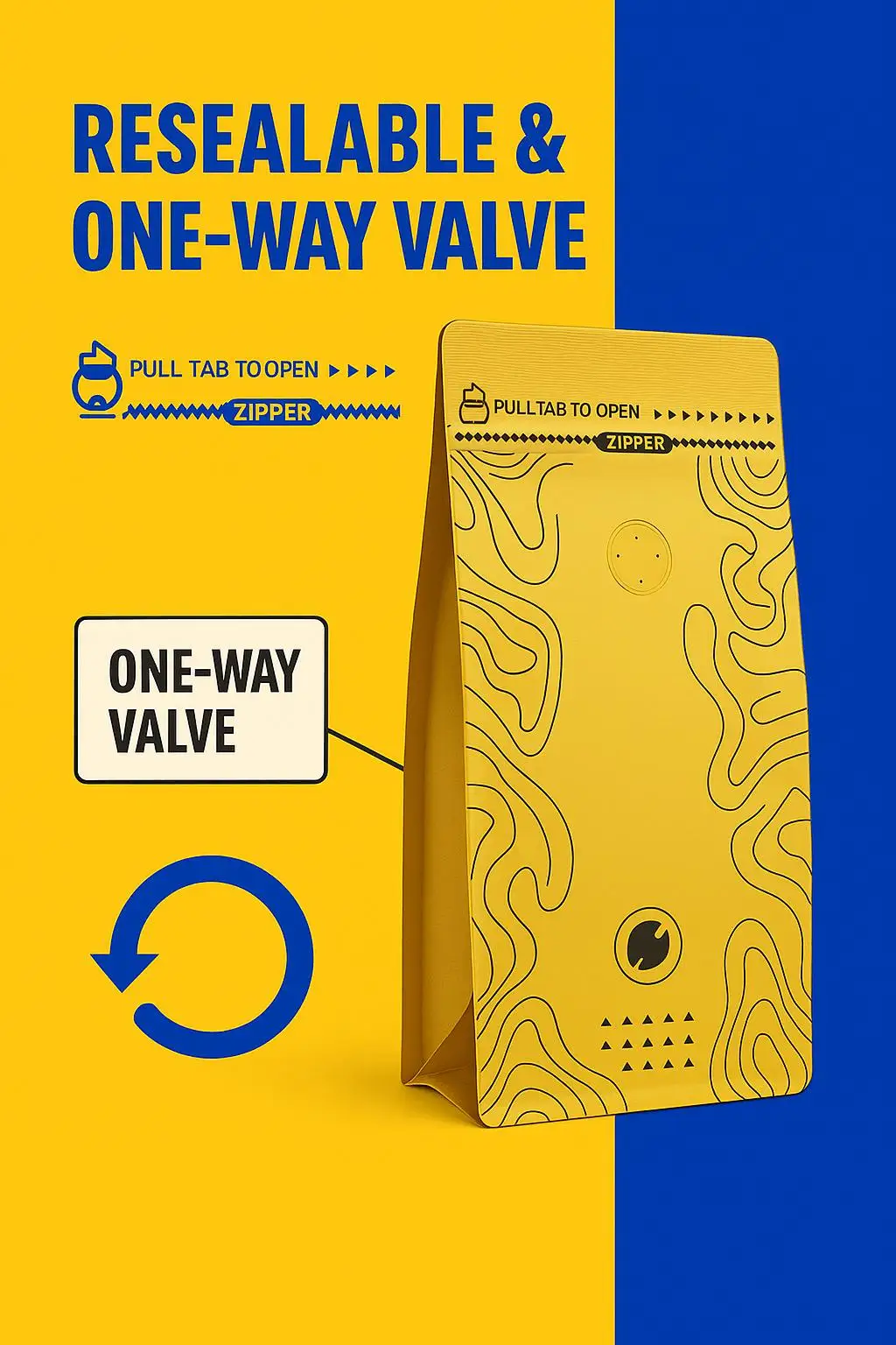 Custom Gravure Printed Recyclable Kraft Paper Stand up Pouch with Degassing Valve and Zipper for Coffee Bean Packaging - detail 5