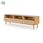 Tv Wooden Furniture Modern 3 Drawer Natural Rattan Tv Cabinet
