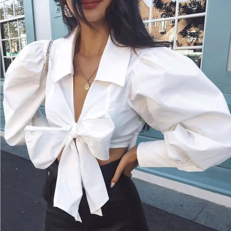Cotton Long Puff Sleeve Blouse Women 